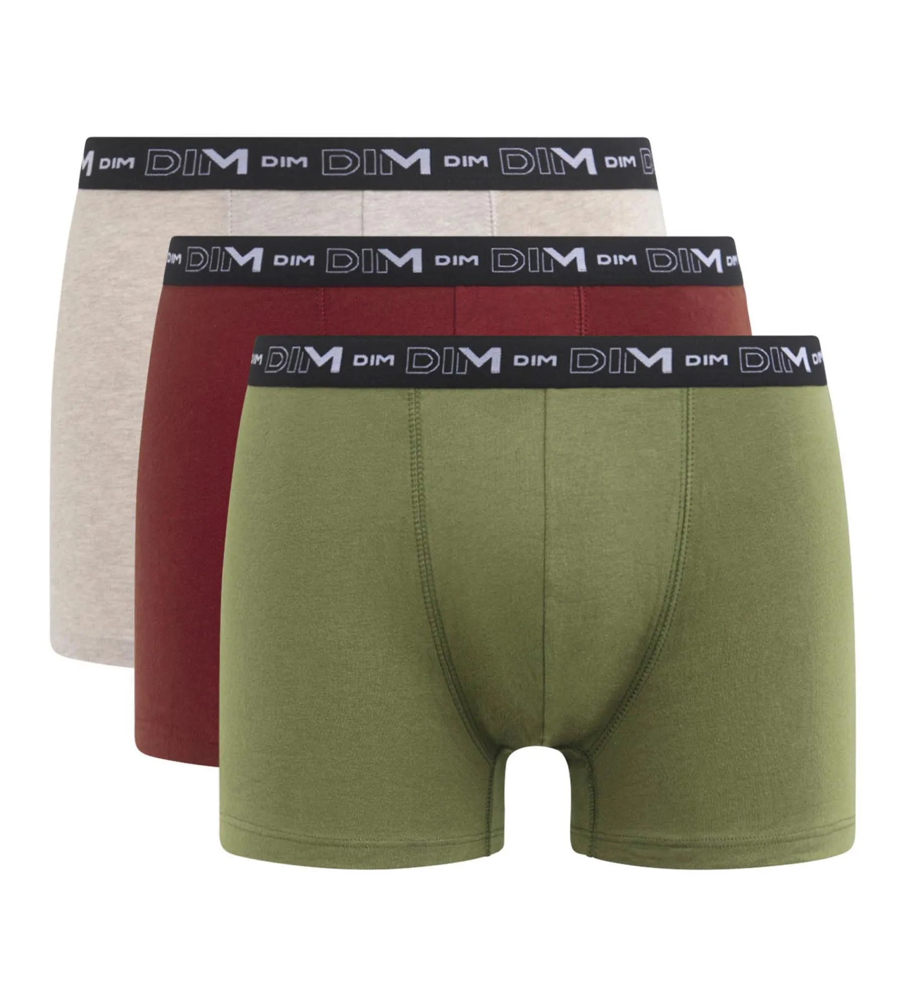 Lot de 3 boxers homme Crème Rouge Kaki Dim Coton Stretch