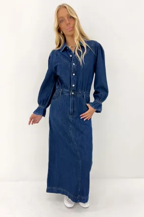 Macey Denim Maxi Dress Mid Blue