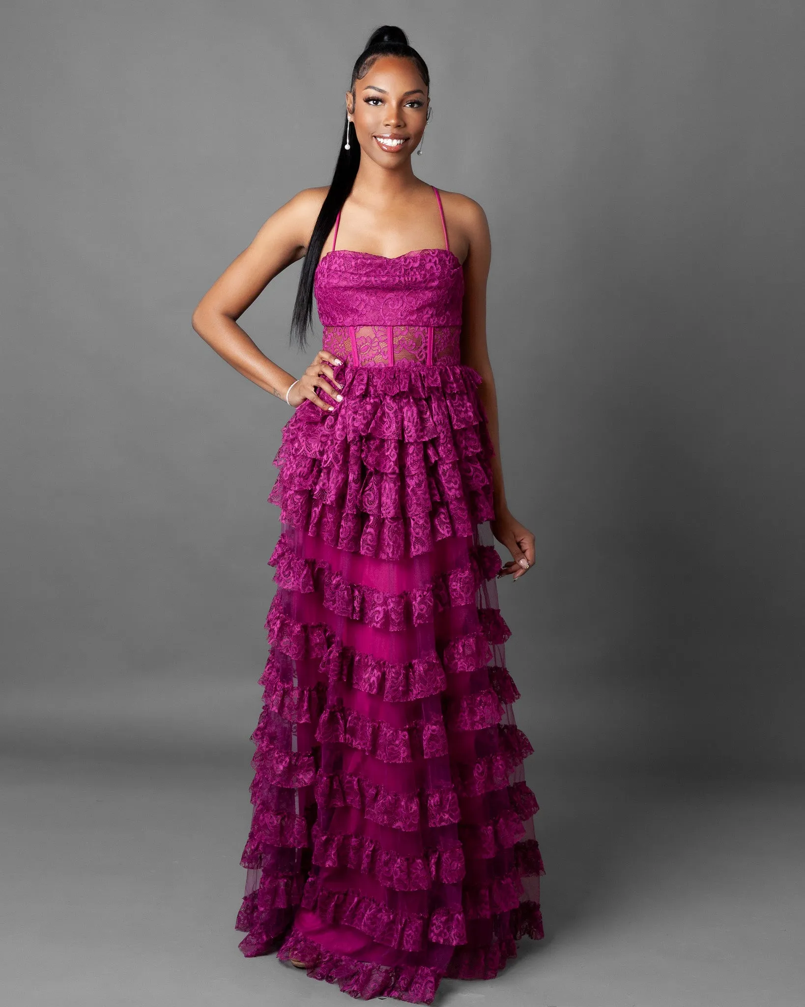 Madrid Ruffle Tiered Lace Maxi Dress