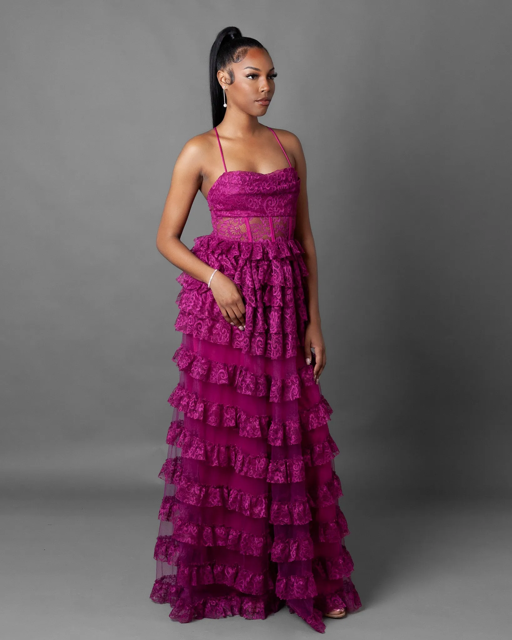 Madrid Ruffle Tiered Lace Maxi Dress