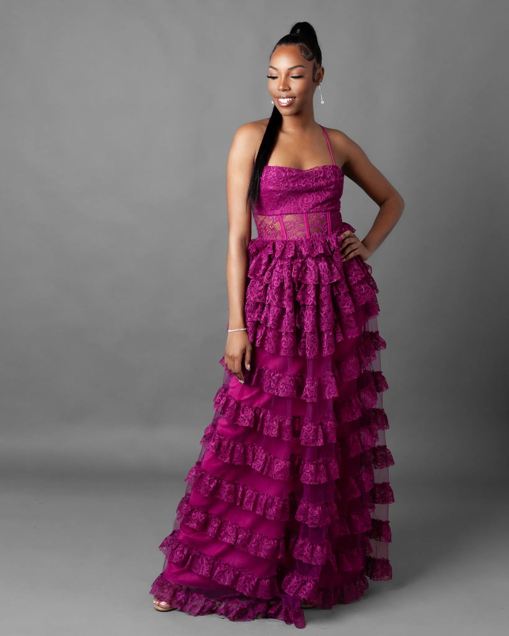 Madrid Ruffle Tiered Lace Maxi Dress