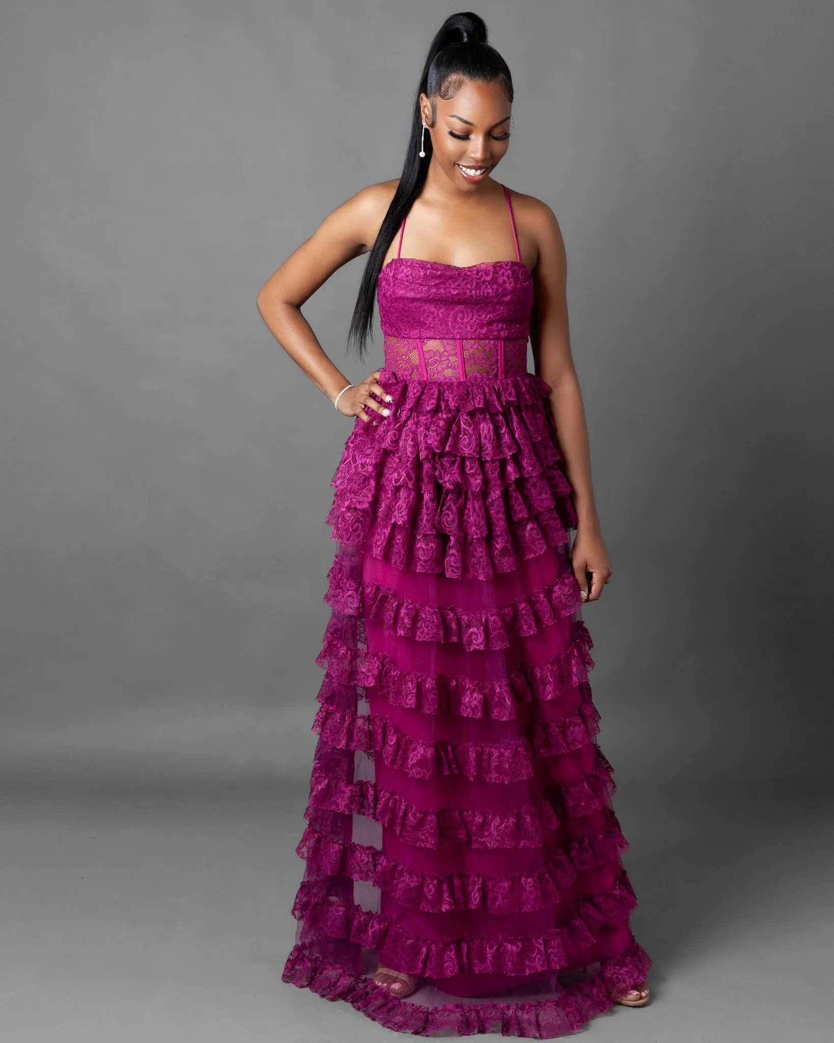 Madrid Ruffle Tiered Lace Maxi Dress