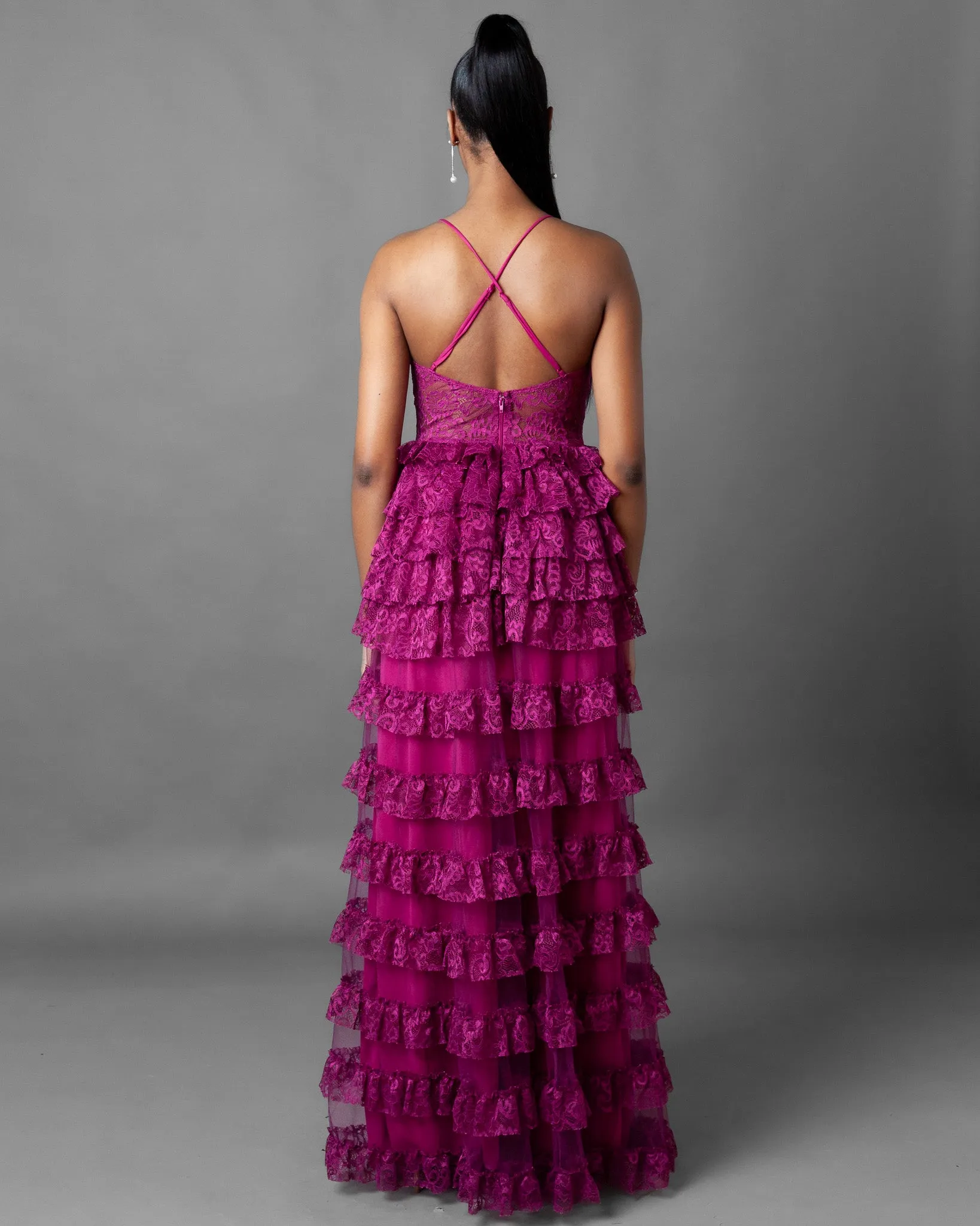 Madrid Ruffle Tiered Lace Maxi Dress