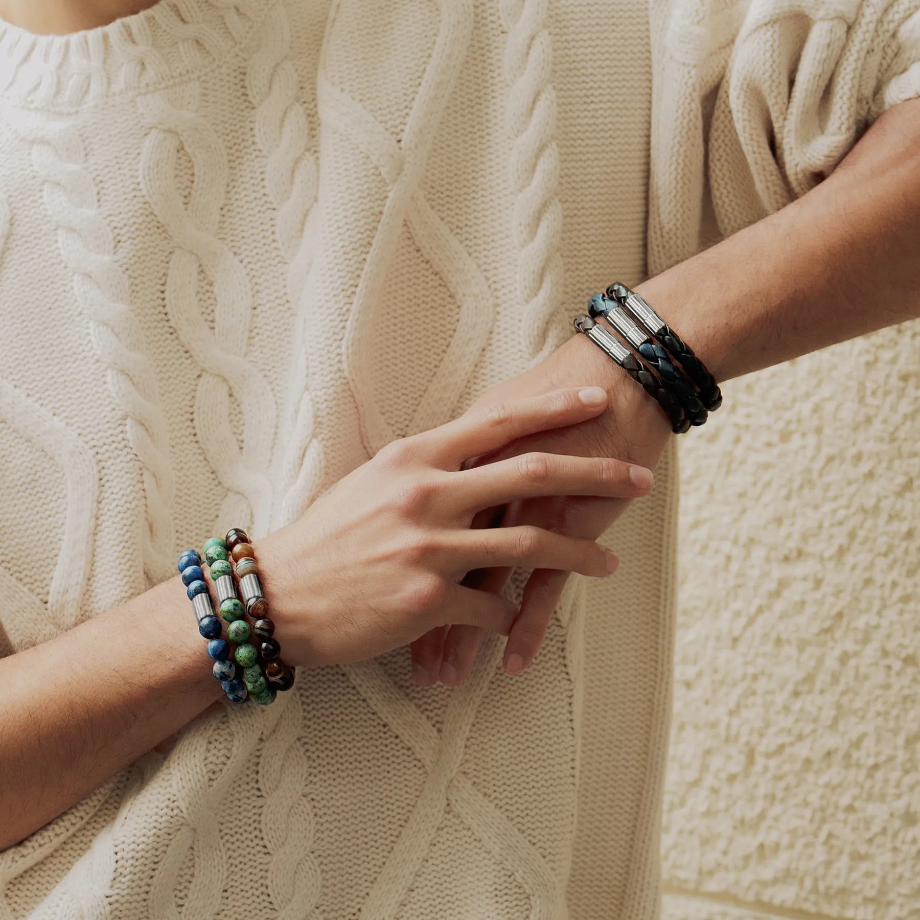 Maxi Pop Beaded Bracelet in Rhodium Silver with Blue Sodalite