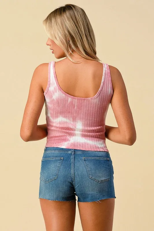 Medium Pink Tie Dye Scoop Tank