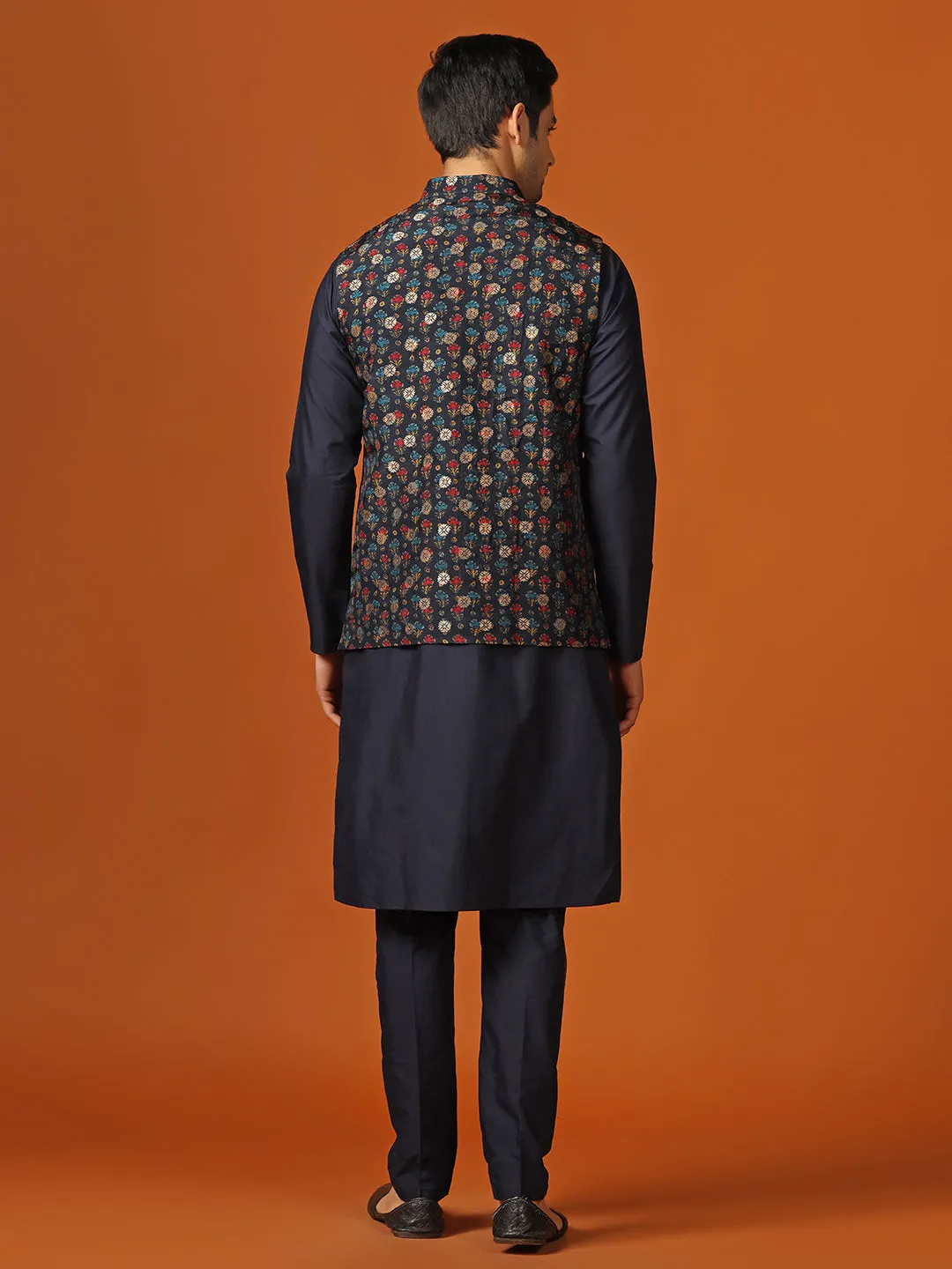 Men Blue Kurta Jacket Trouser Set