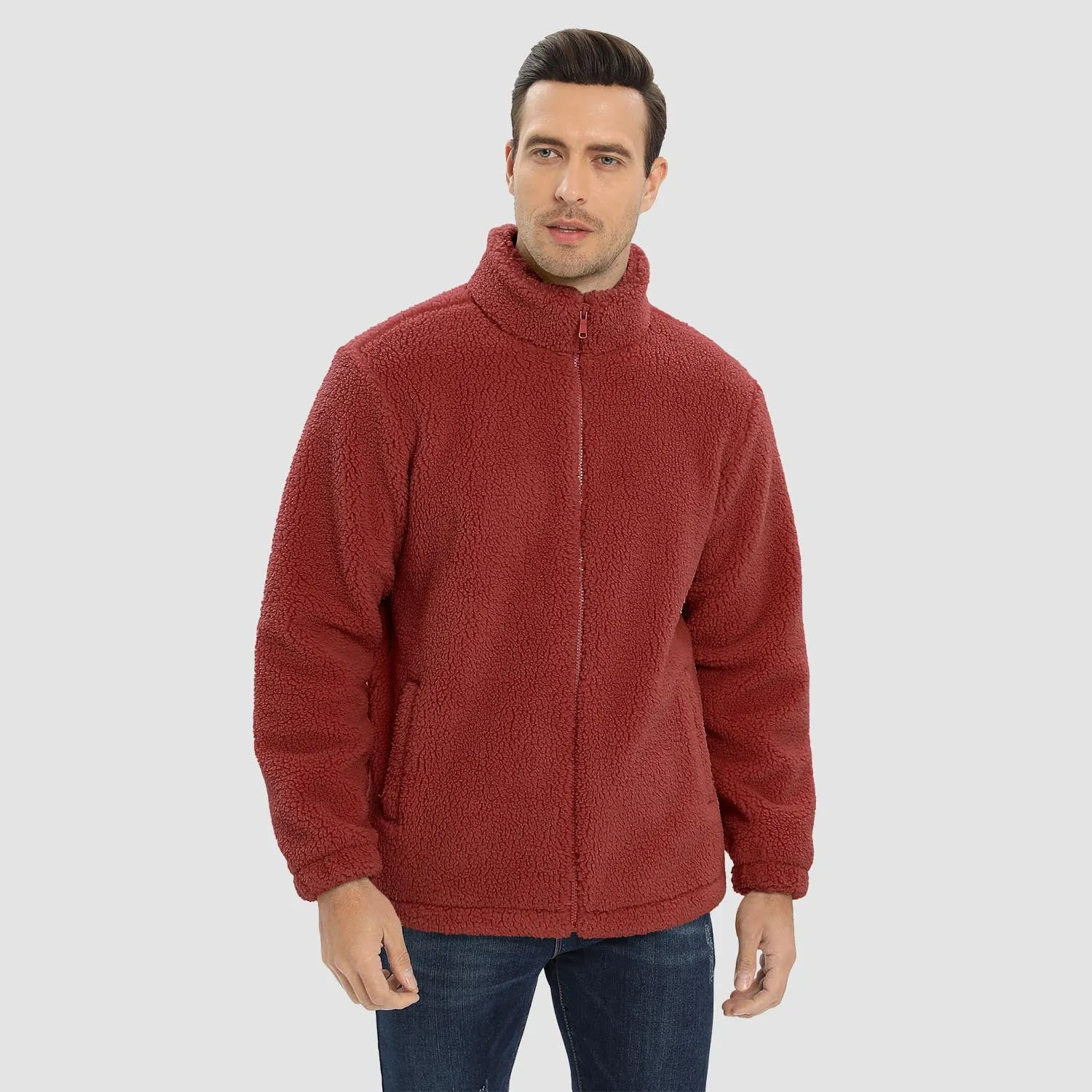 Men's Fluffy Sherpa Fleece Jacket Full Zip Casual Winter Outwear