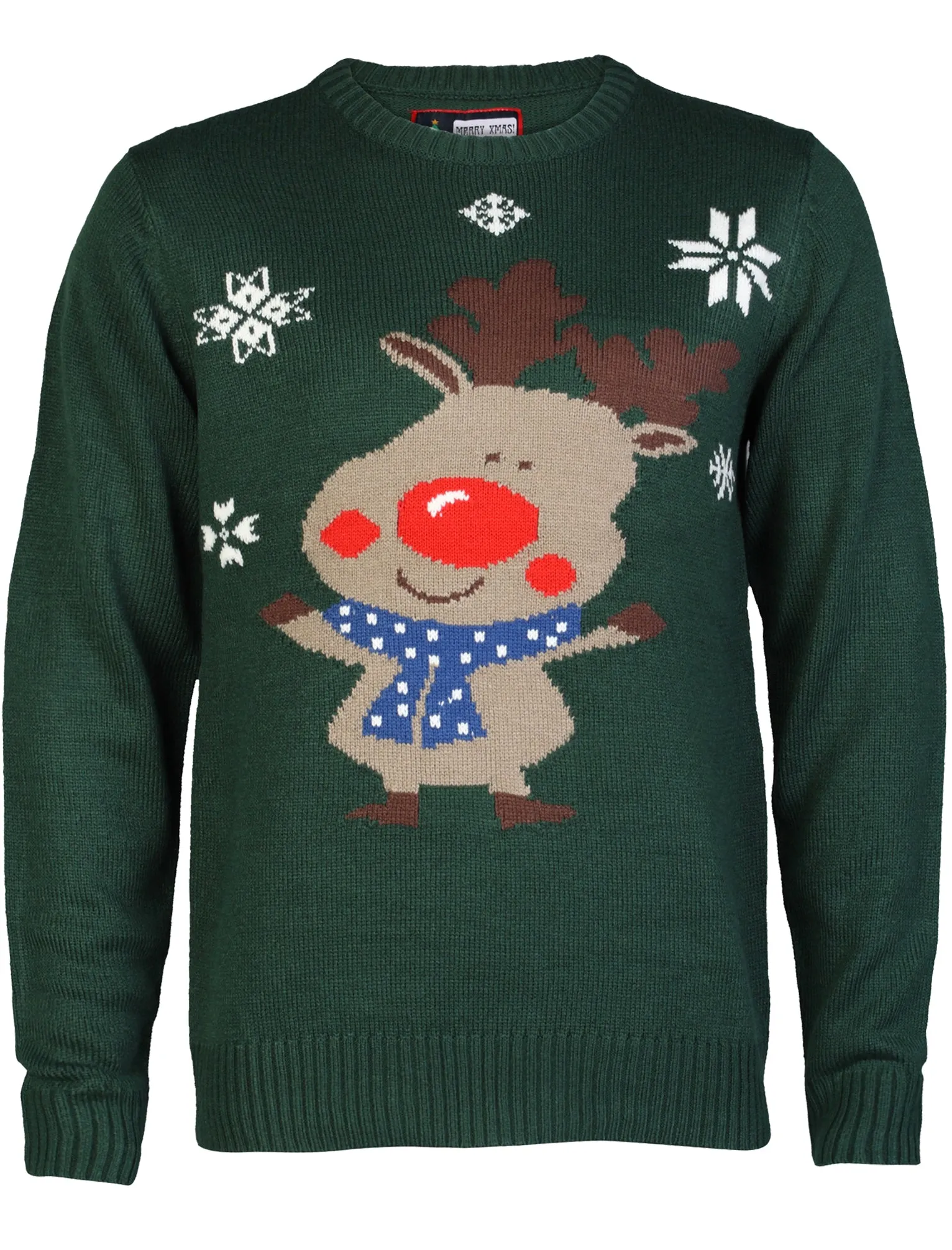 Merry Christmas green Rudolph Xmas jumper