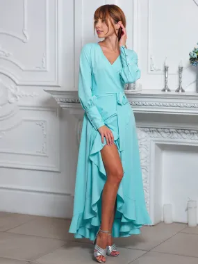 Mint Long Wrap Bridesmaid Dress Cocktail Dress Wedding Guest Dress Formal Dress