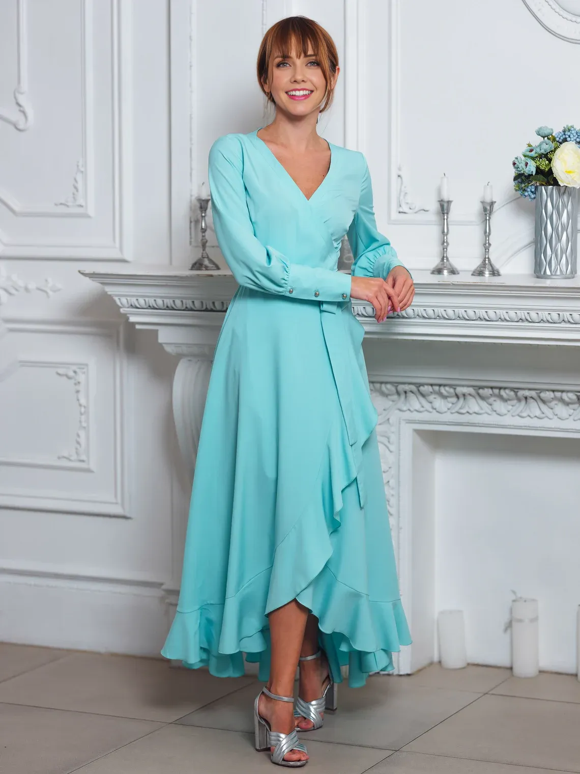 Mint Long Wrap Bridesmaid Dress Cocktail Dress Wedding Guest Dress Formal Dress