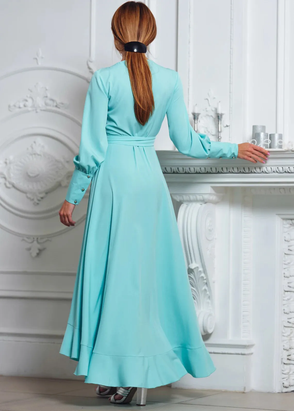 Mint Long Wrap Bridesmaid Dress Cocktail Dress Wedding Guest Dress Formal Dress