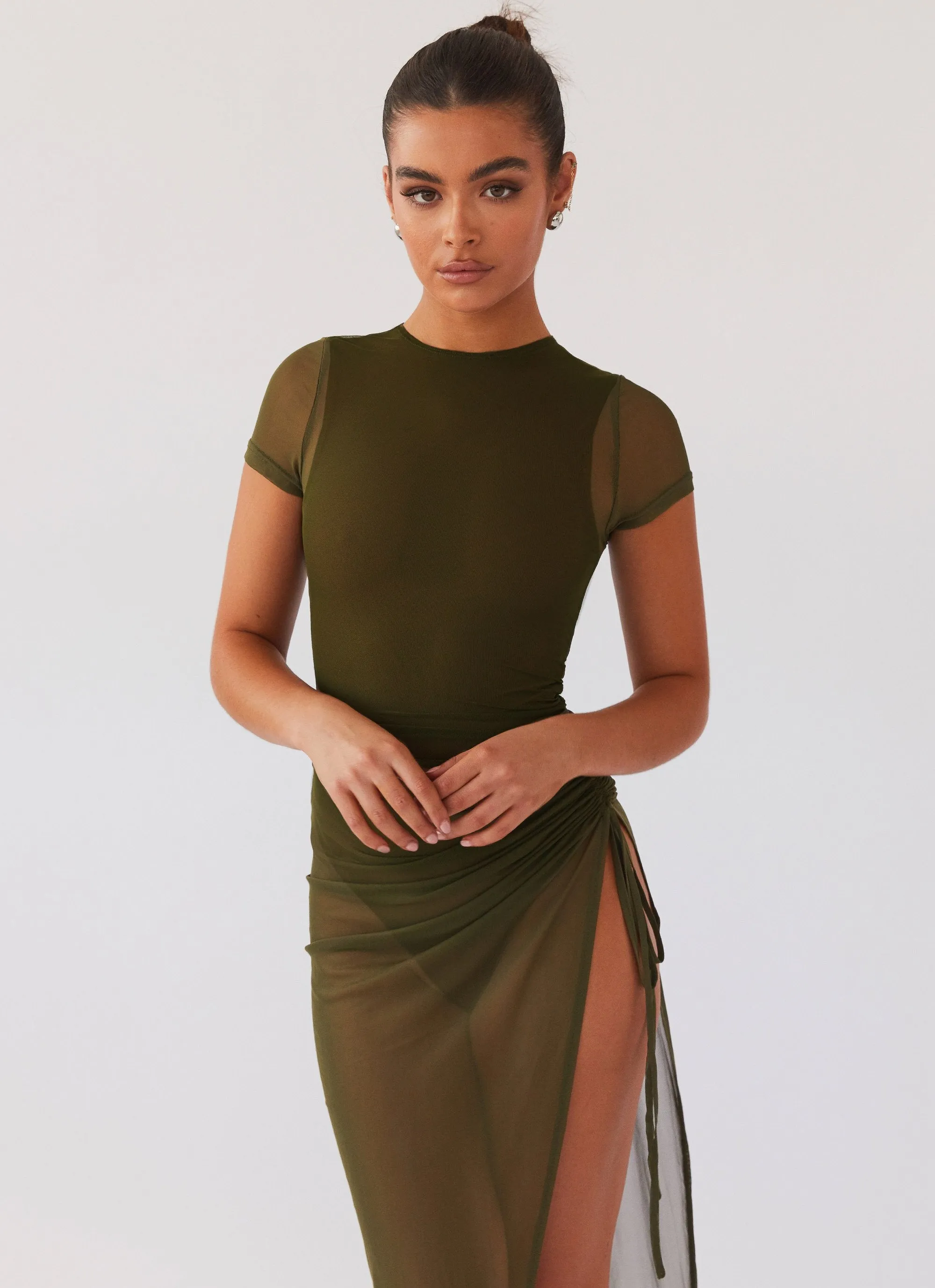 Mystery Lady Mesh Maxi Dress - Olivine