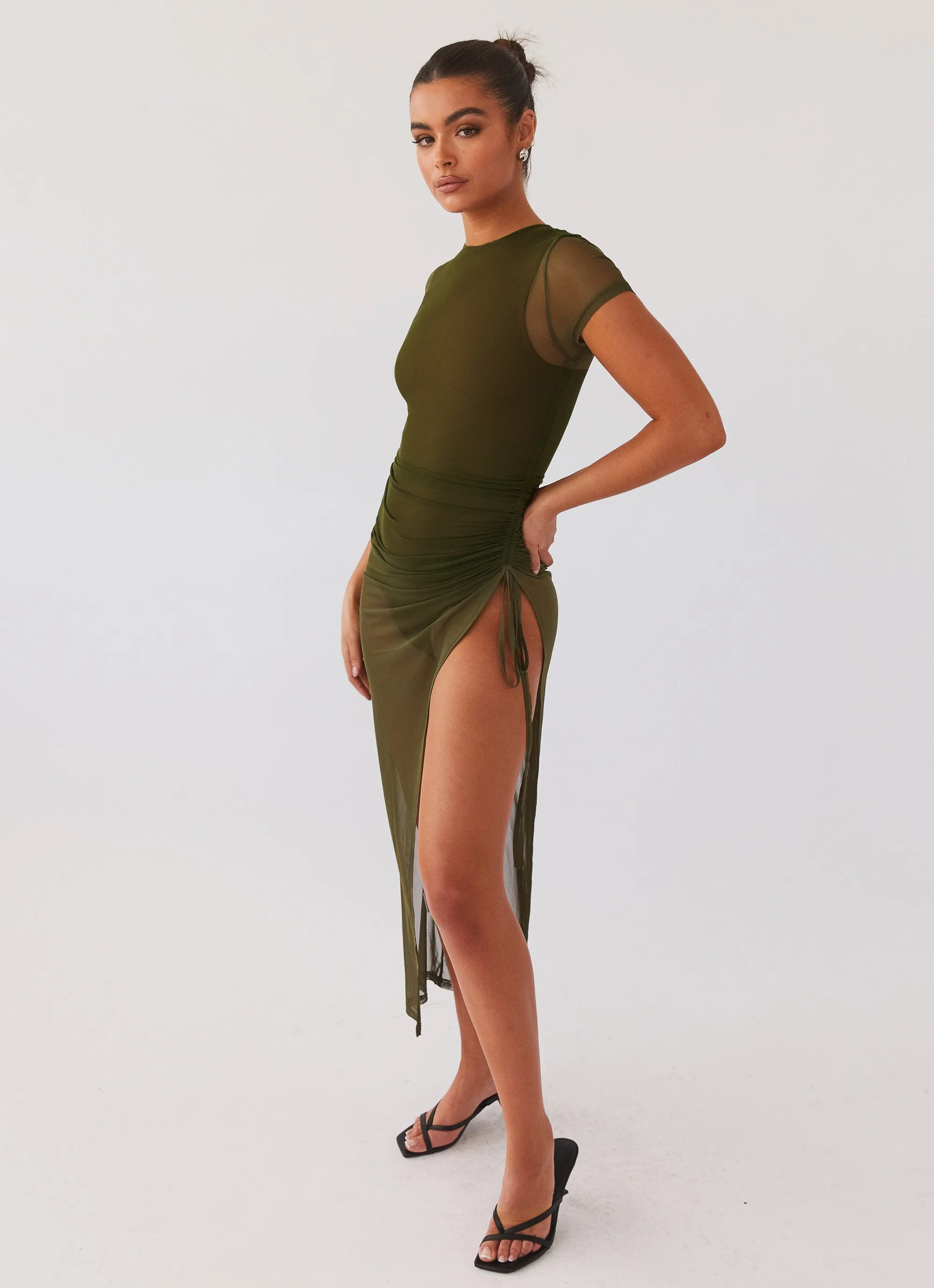 Mystery Lady Mesh Maxi Dress - Olivine