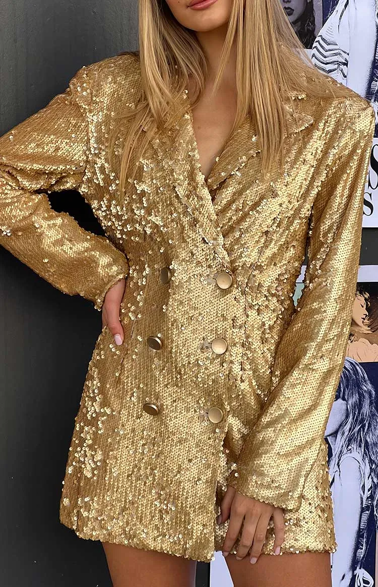 Natalie Gold Sequin Blazer Mini Dress