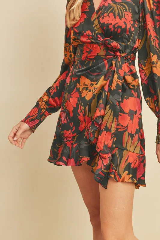 Nightfall Bishop Sleeve Mini Wrap Dress