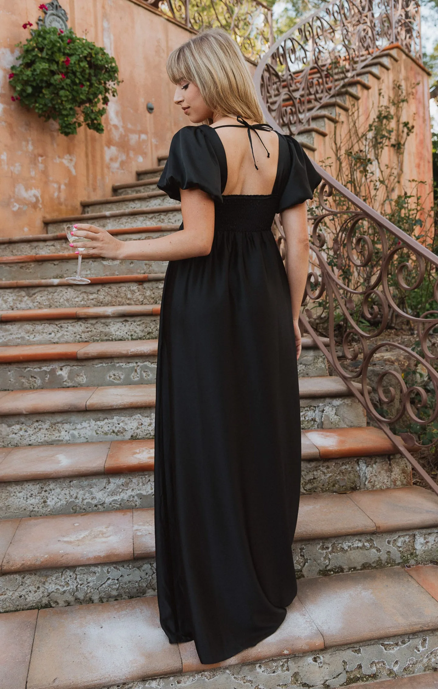 Nora Maxi Dress ~ Black Luxe Satin