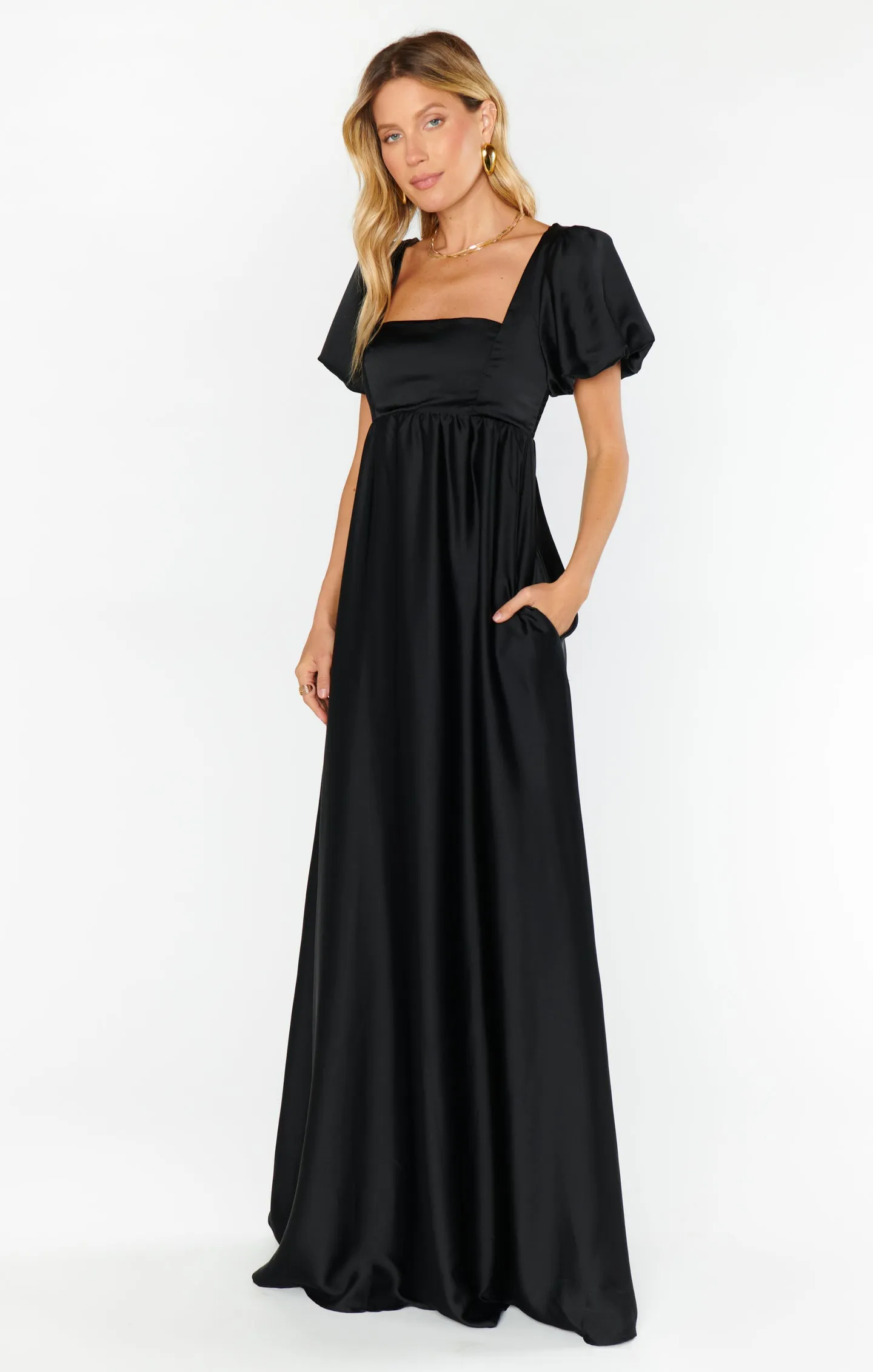 Nora Maxi Dress ~ Black Luxe Satin