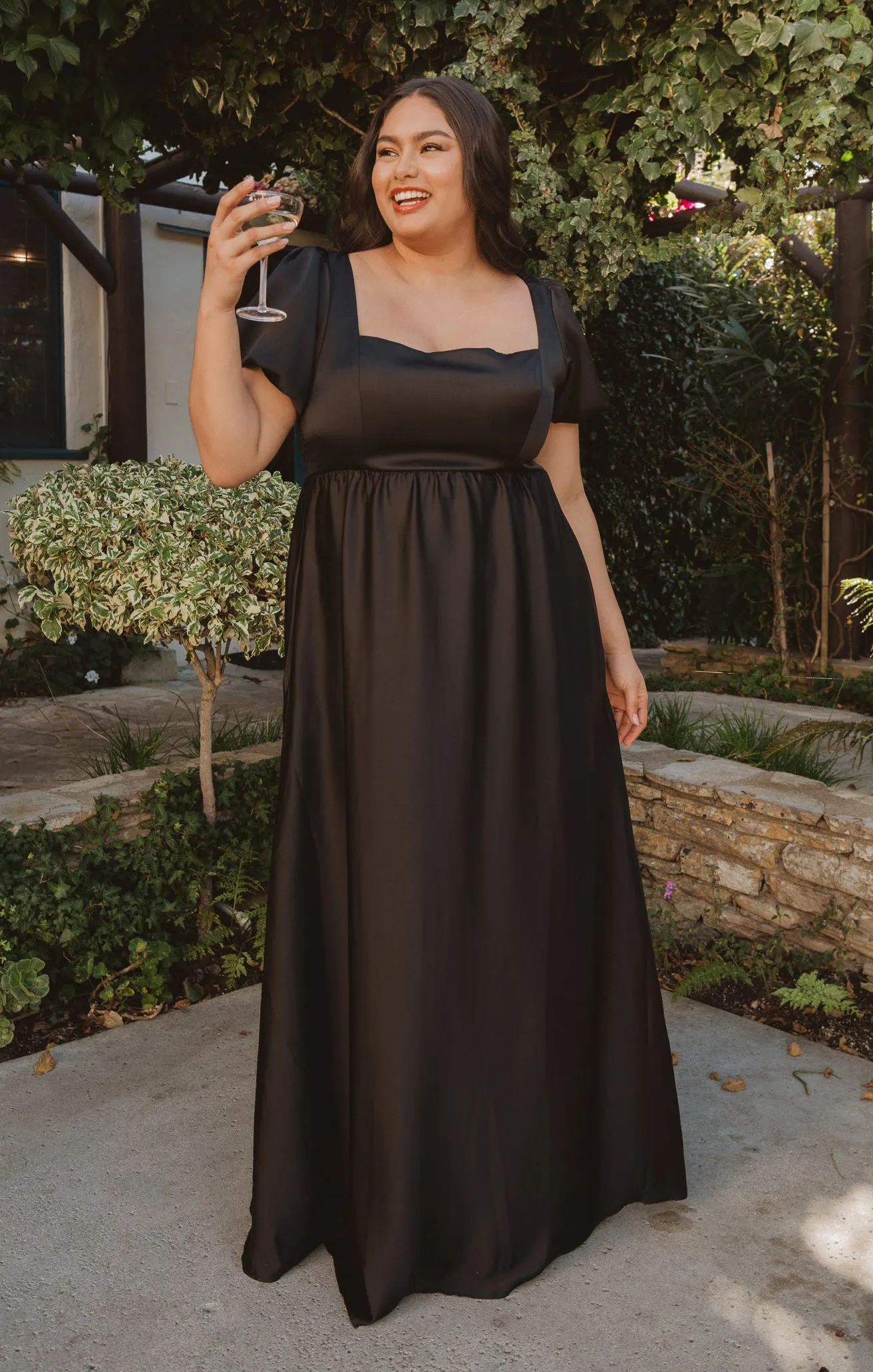 Nora Maxi Dress ~ Black Luxe Satin