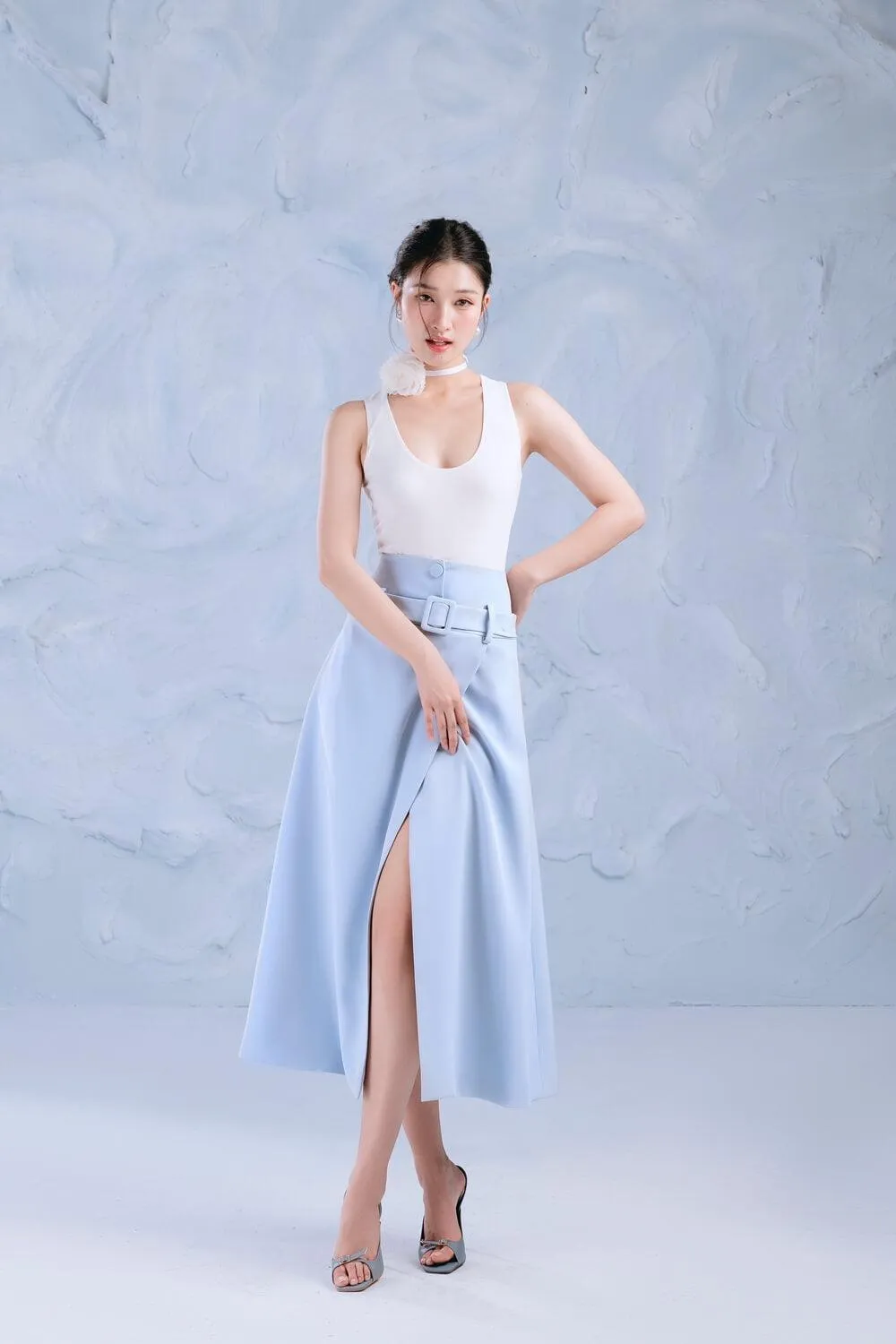 Ocean A-line Crossover Cotton Midi Skirt