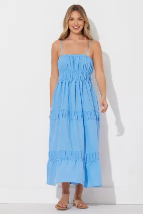 Ocean Blue Solid Gauze Maxi Dress