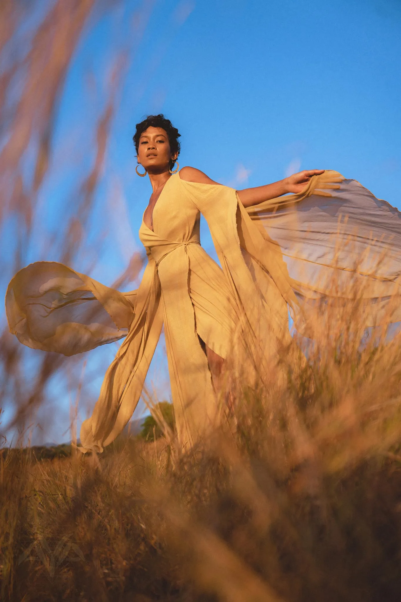 Ochre Makosh Goddess Dress • Fairy Wings Dress • Light Cotton Formal Dress