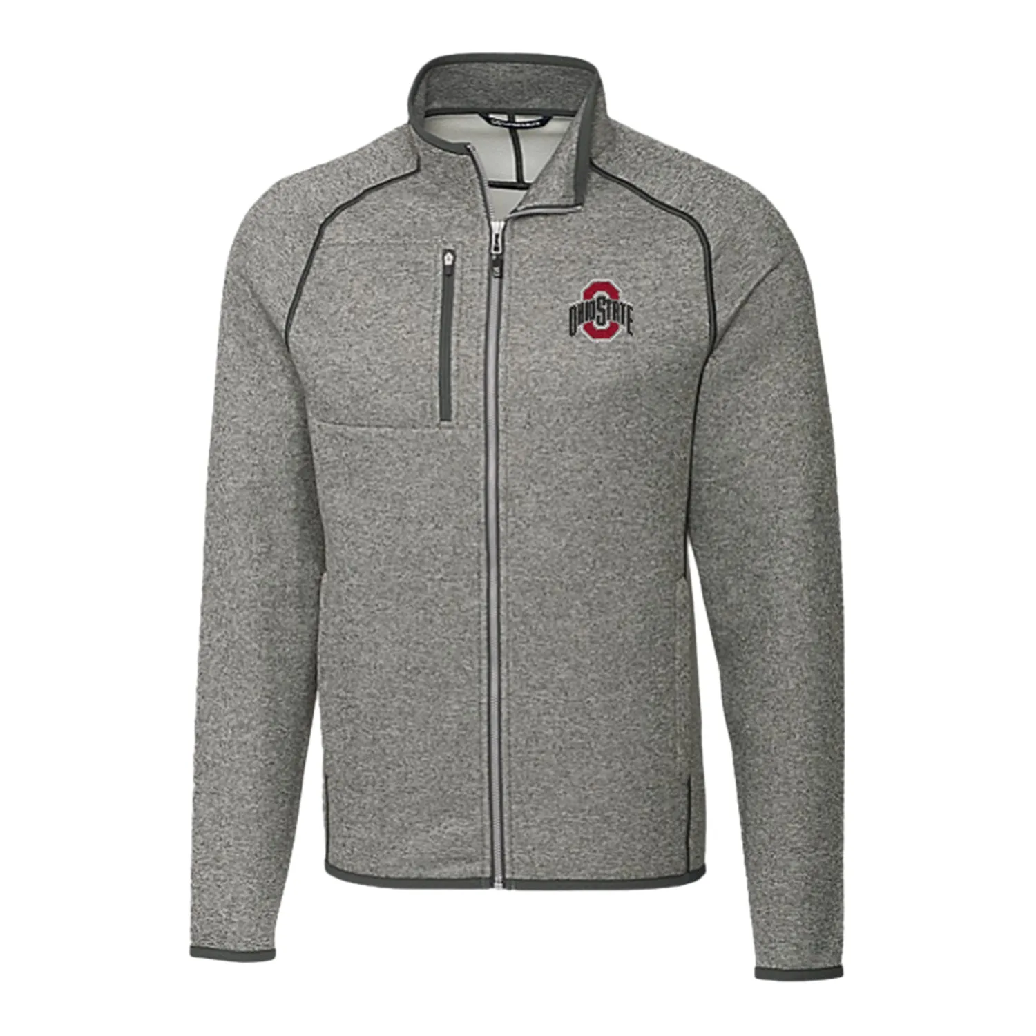 Ohio State Buckeyes Cutter & Buck Mainsail Sweater-Knit Gray Full Zip Jacket