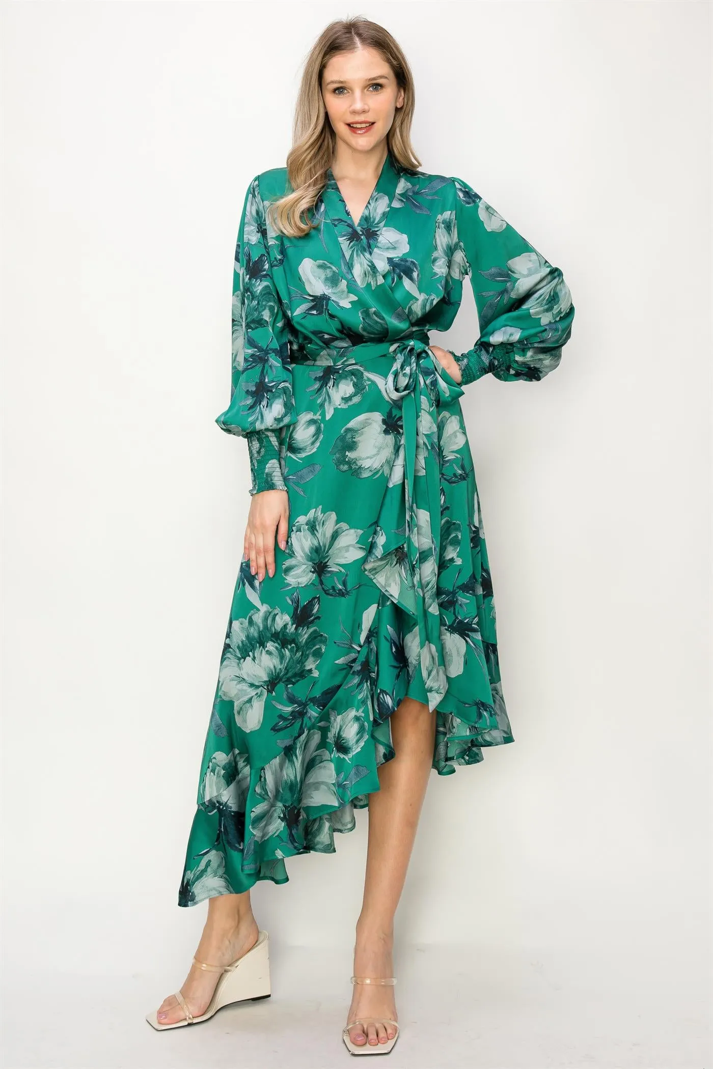 OL24A087-FLORAL WRAP UNBALANCED MAXI DRESS