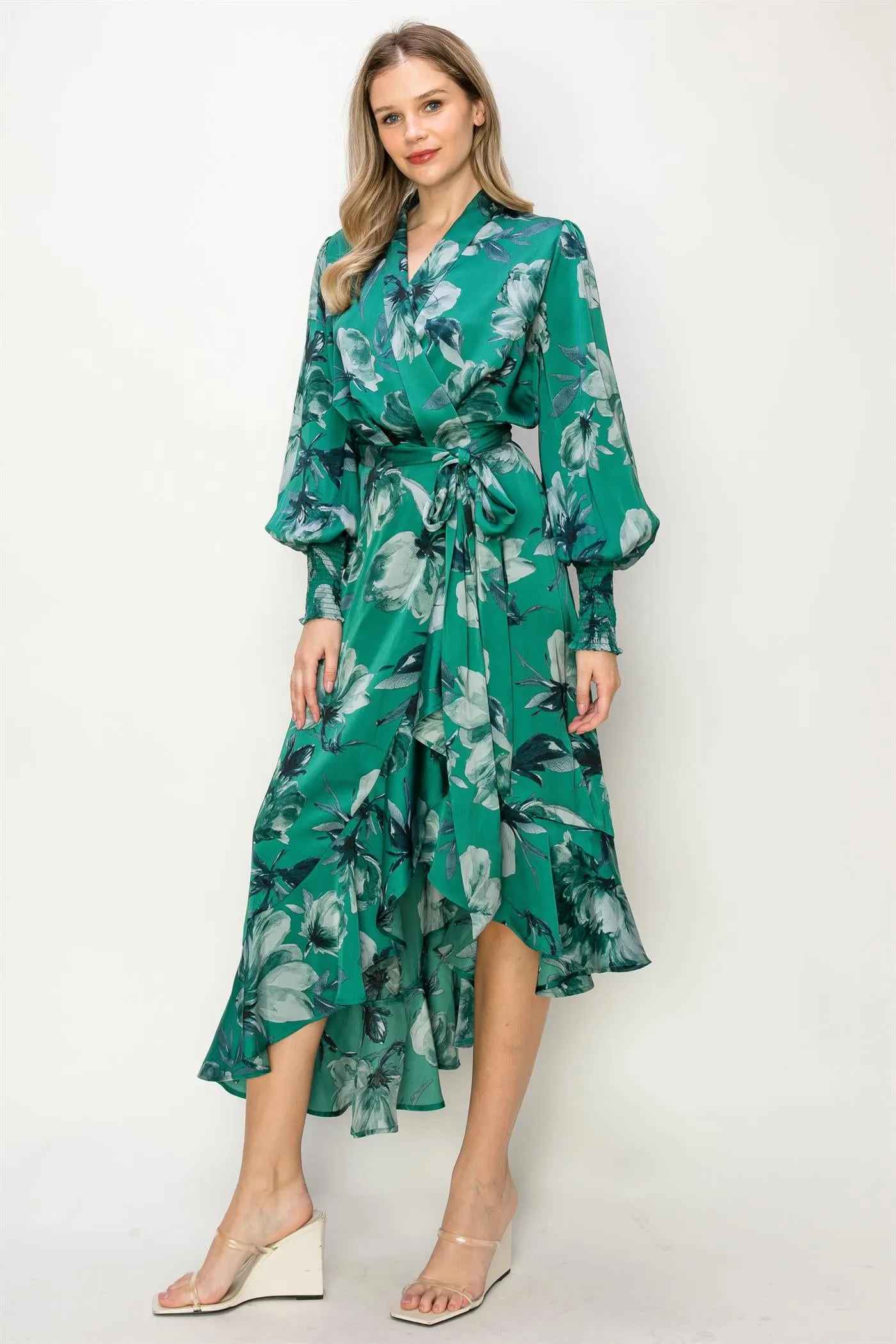 OL24A087-FLORAL WRAP UNBALANCED MAXI DRESS