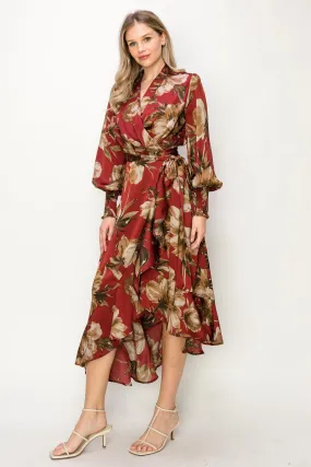 OL24A087-FLORAL WRAP UNBALANCED MAXI DRESS