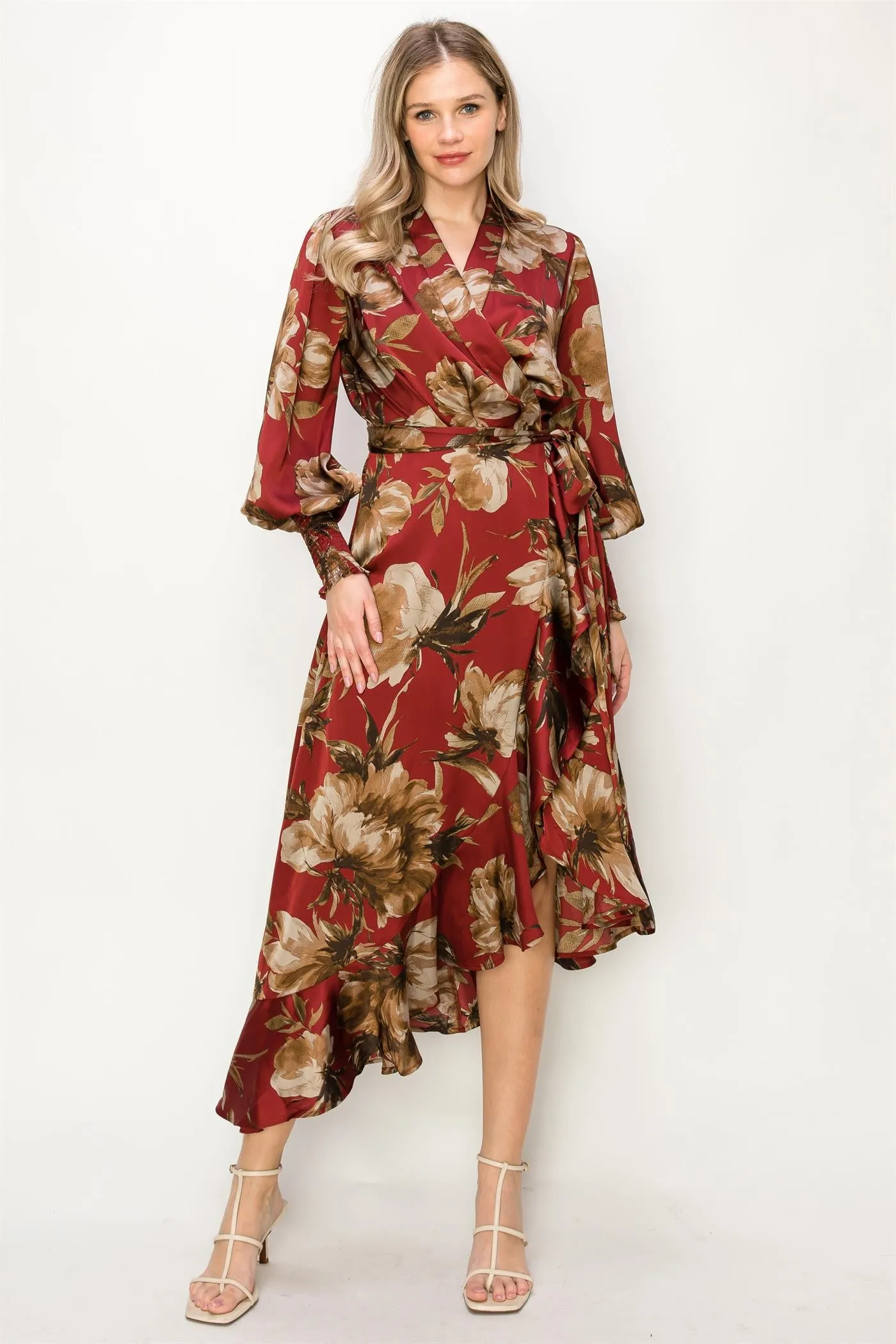 OL24A087-FLORAL WRAP UNBALANCED MAXI DRESS