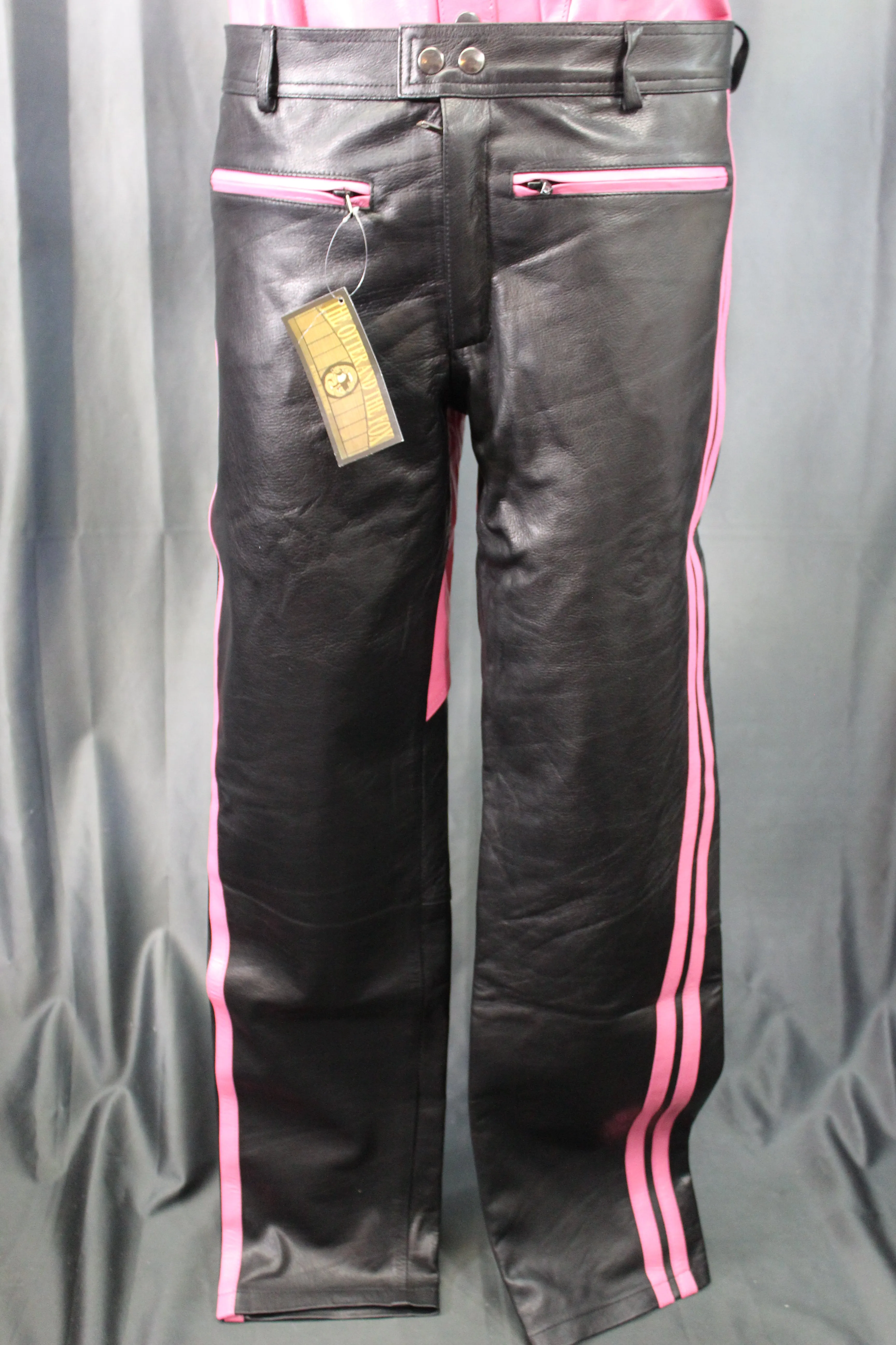 OnF Leather Formal Pants in Black with Pink Highlights