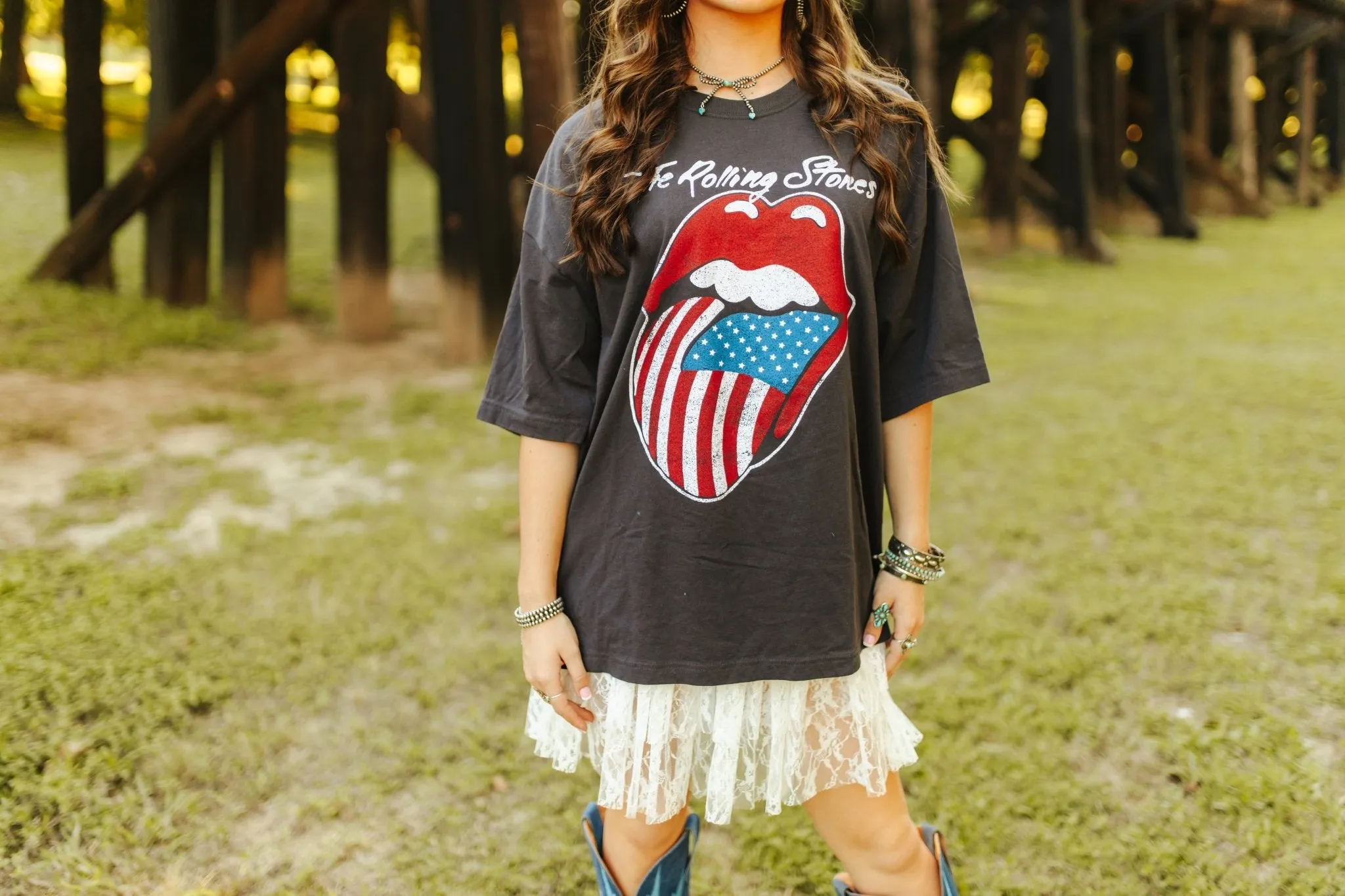 Oversized Rolling Stones Flag Lick Tee