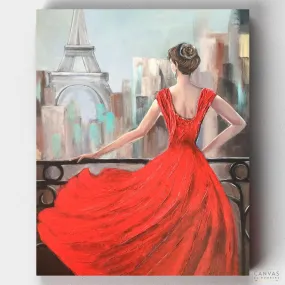 Parisian Girl in Red Dress - Paint by Numbers Kit