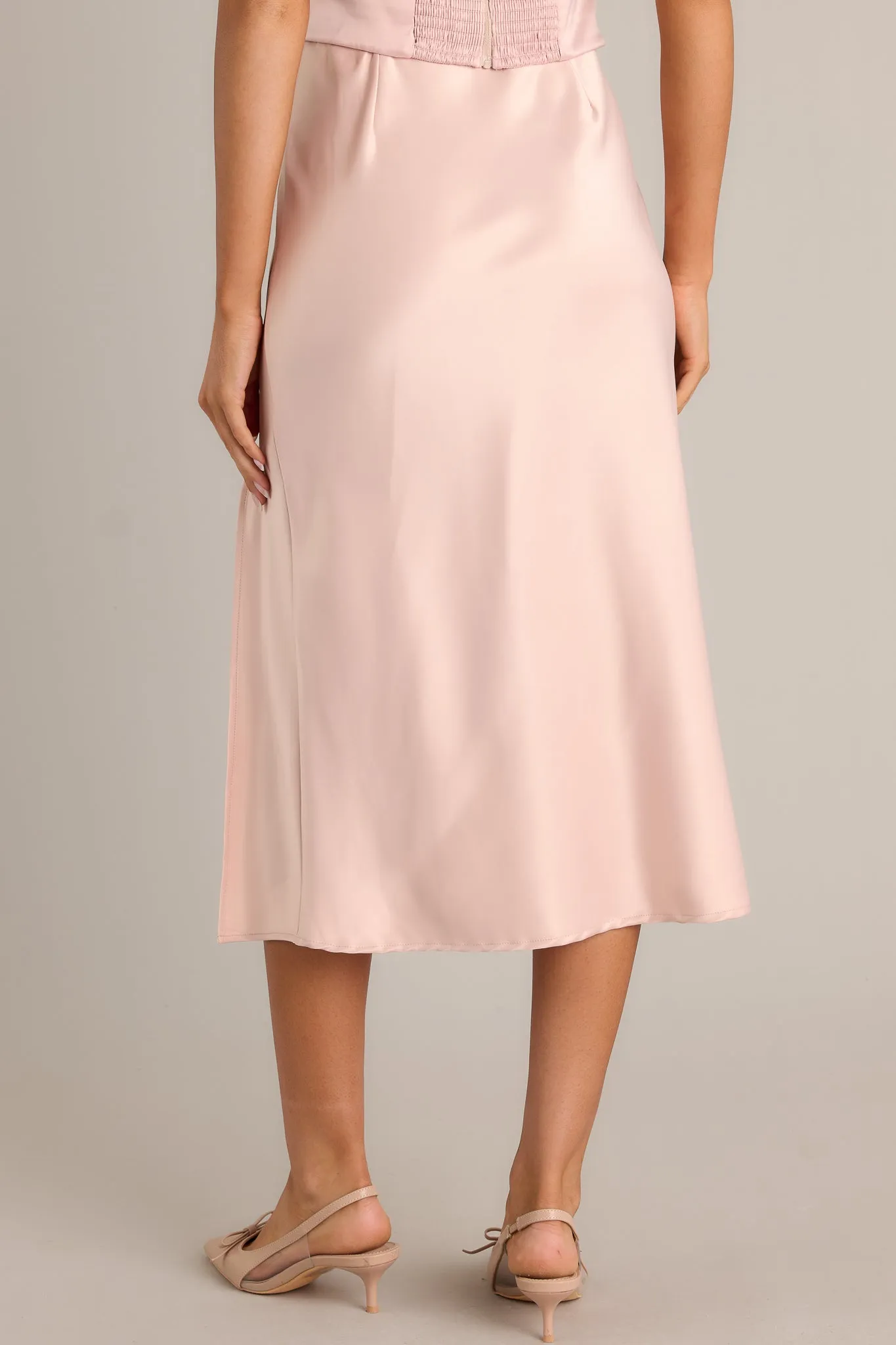 Park Avenue Glam Blush Pink Satin Midi Skirt