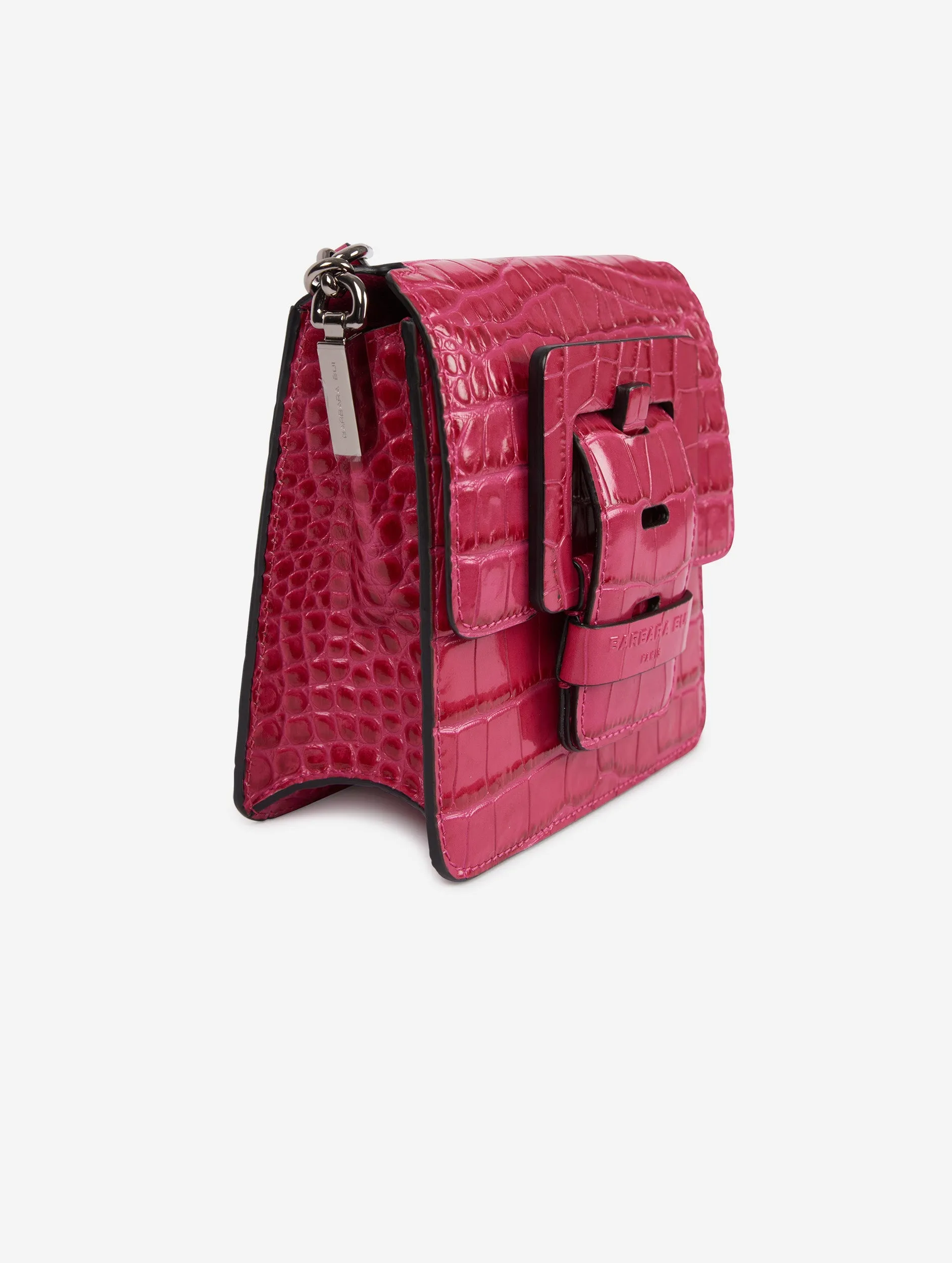 Petit sac "Love Me" en cuir gaufré fuchsia