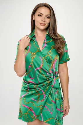 Plus Printed Short Sleeve Wrap Tie Dress