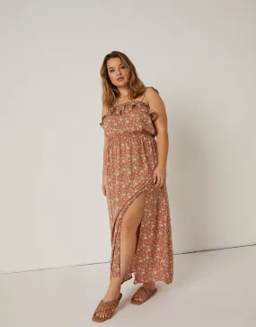 Plus Size Floral Maxi Ruffle Dress