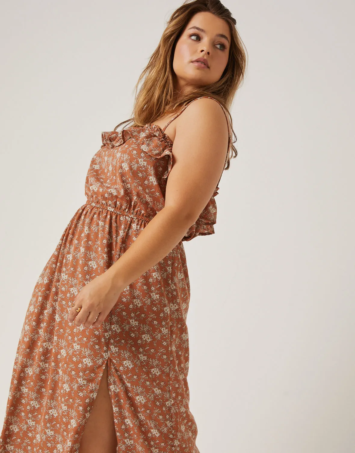 Plus Size Floral Maxi Ruffle Dress