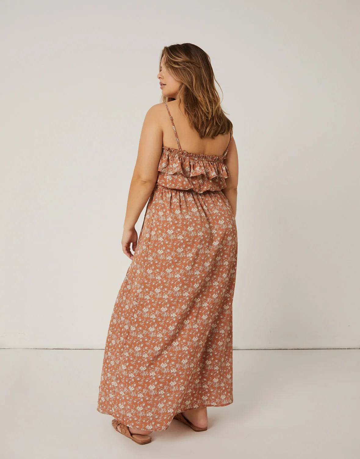 Plus Size Floral Maxi Ruffle Dress