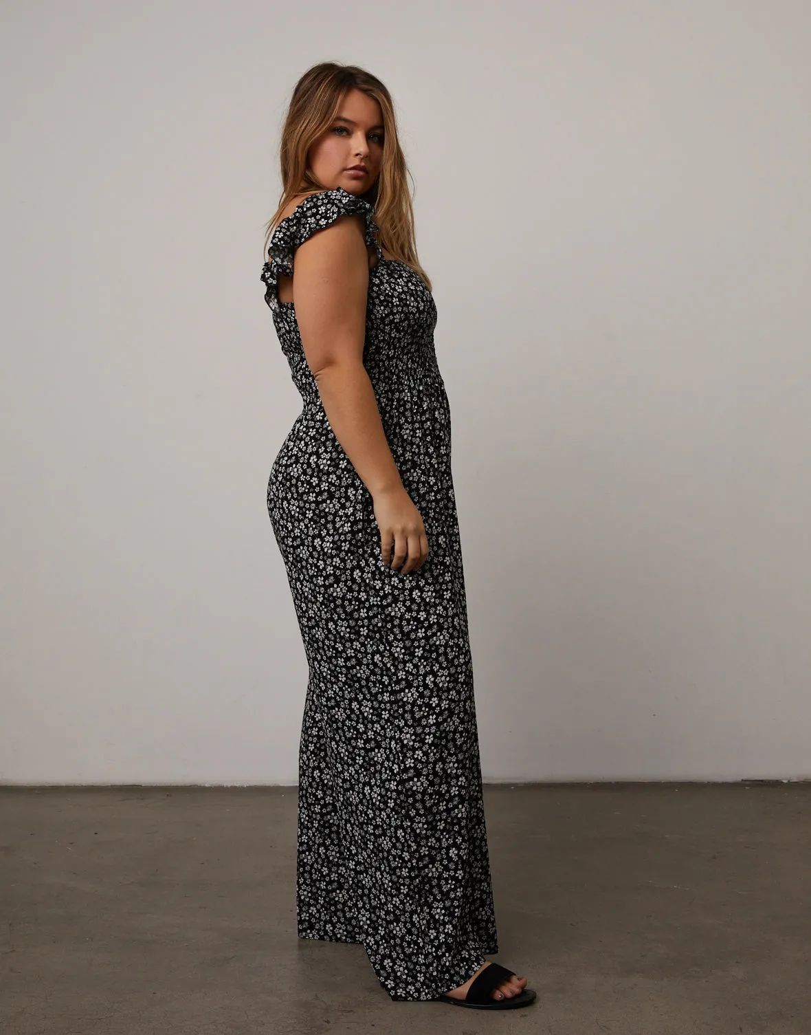 Plus Size Floral Smocked Jumpsuit