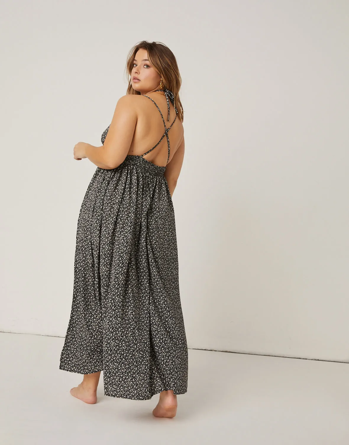 Plus Size Springtime Double Slit Maxi Dress