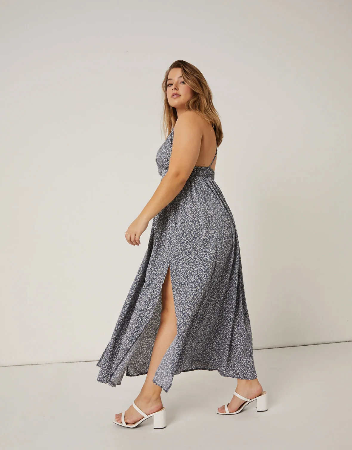 Plus Size Springtime Double Slit Maxi Dress