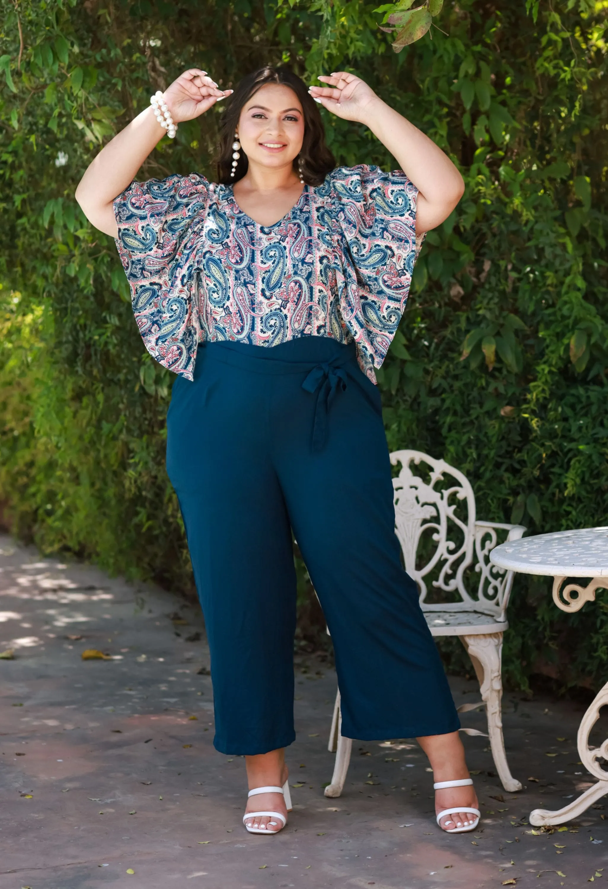 Plus Size Teal Treasure Floral Jumpsuit