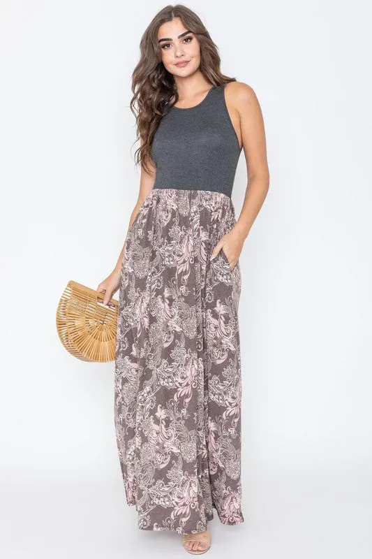 Plus Sleeveless Paisley Maxi Dress