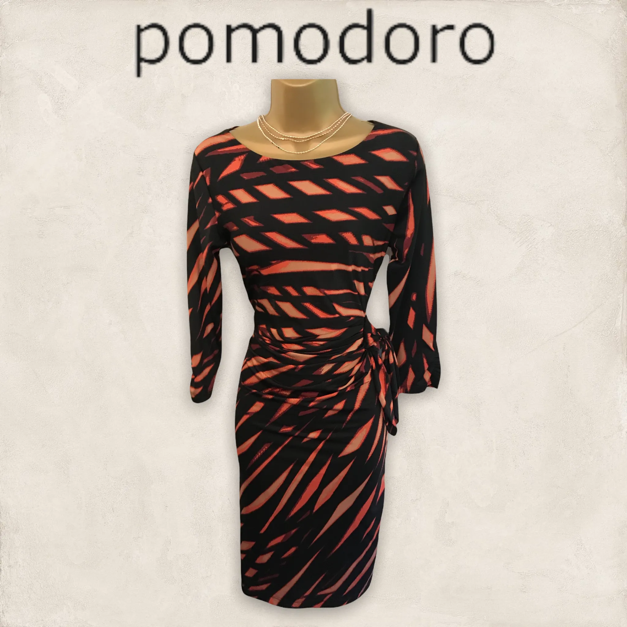 Pomodoro Black & Orange Stretch Drape Dress UK 8 US 4 EU 36 BNWT RRP £96.95