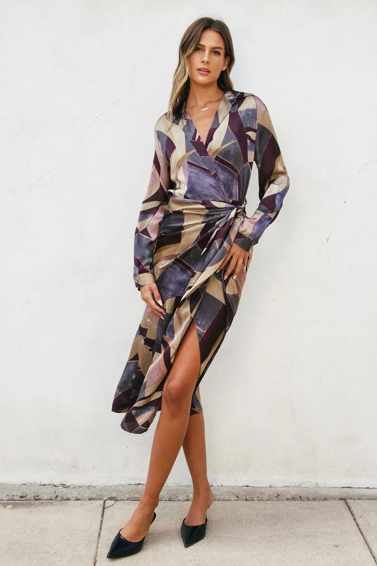 Printed Midi Wrap Dress