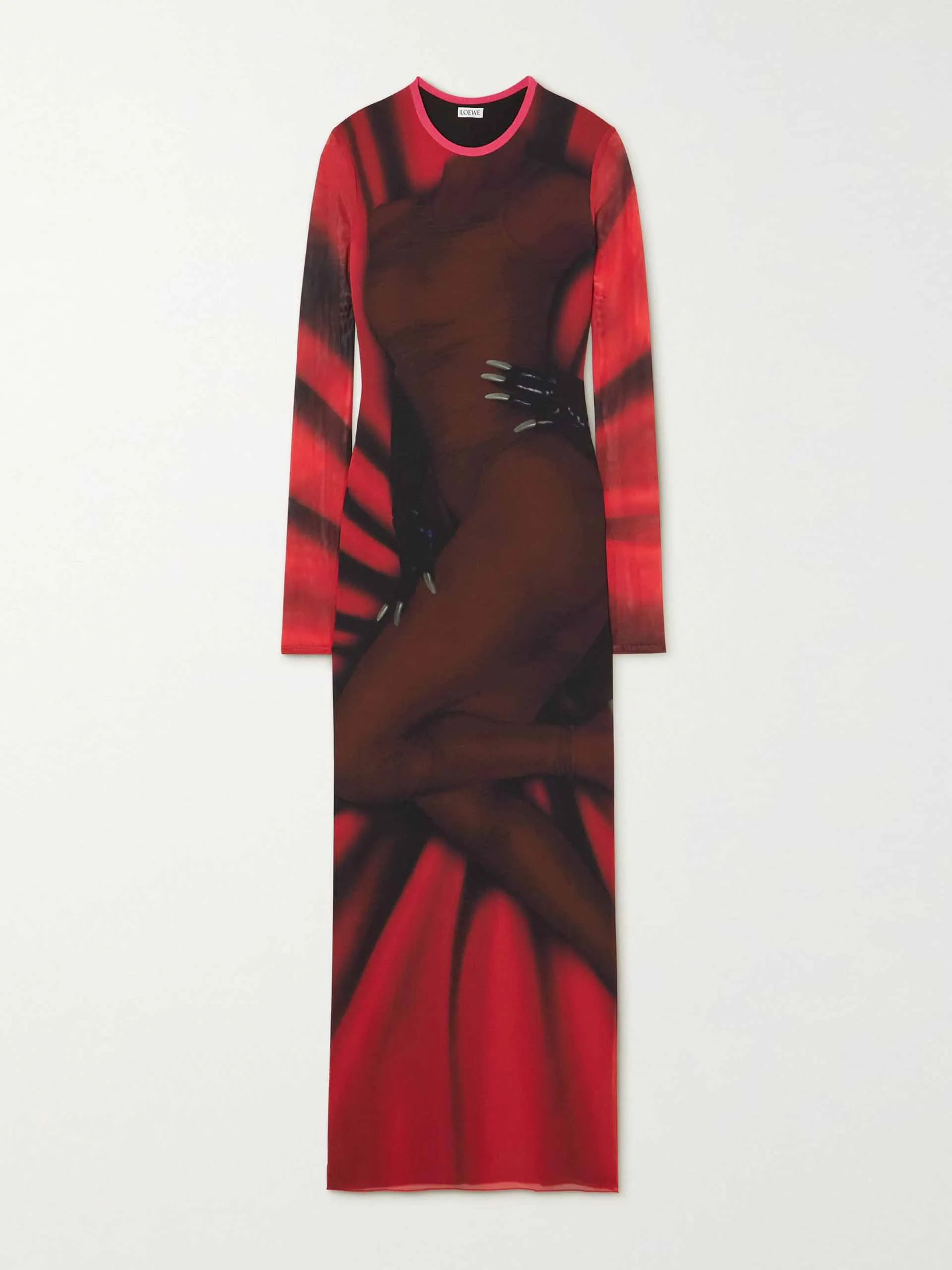 Printed stretch-mesh maxi dress