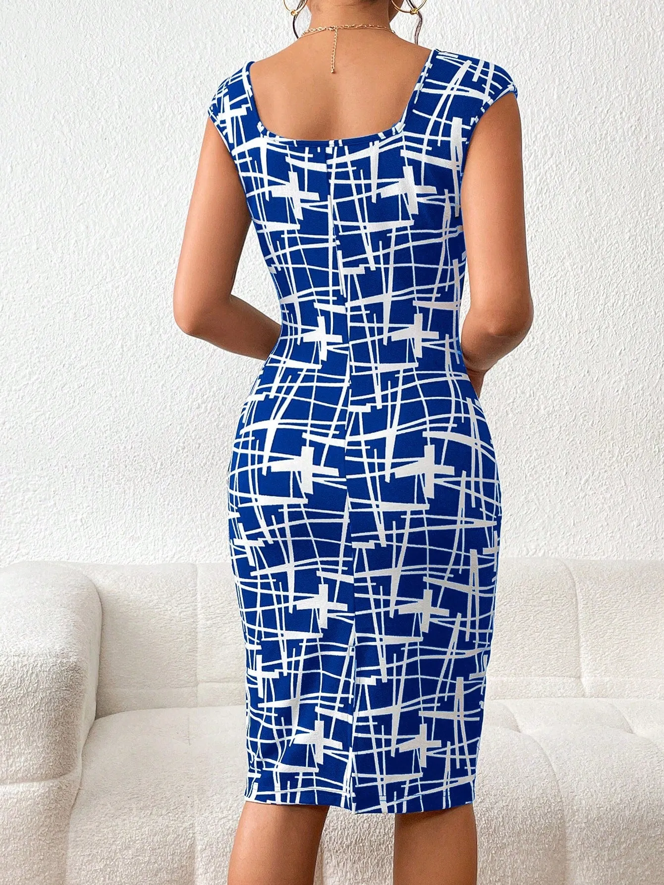 Privé Allover Print Square Neck Bodycon Dress