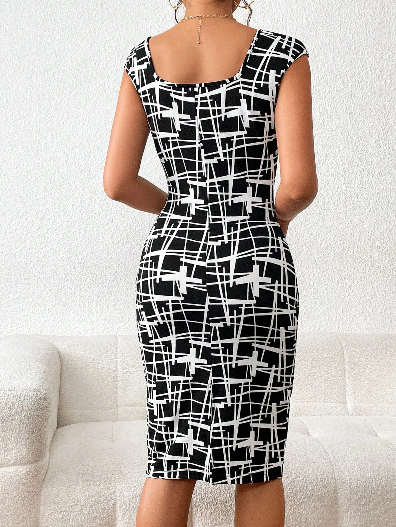 Privé Allover Print Square Neck Bodycon Dress