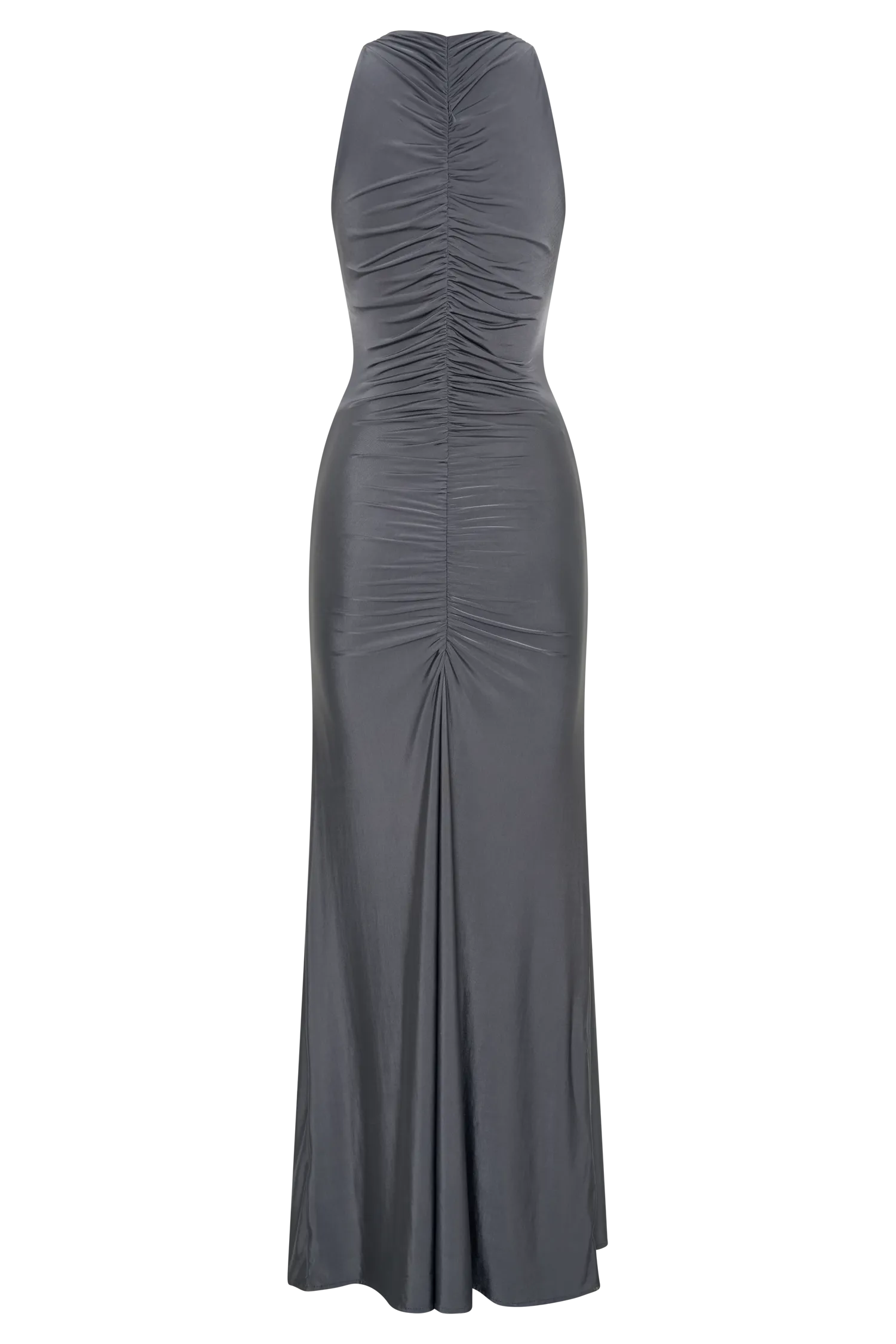 Priya Slinky Ruched Halter Maxi Dress - Dark Charcoal